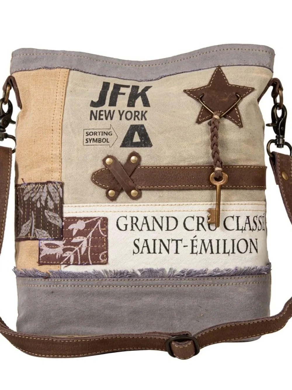 Myra Bag Crossbody Western Upcycled Canvas & Leather 11x12” Boho Patch